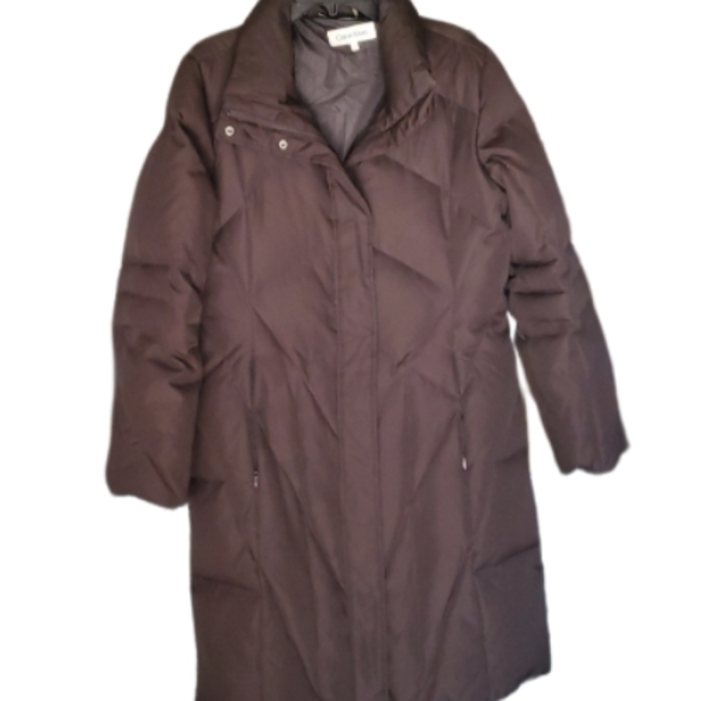 Calvin Klein Womans Winter Down Chocolate Puffer Maxi Coat Size‎ Large
